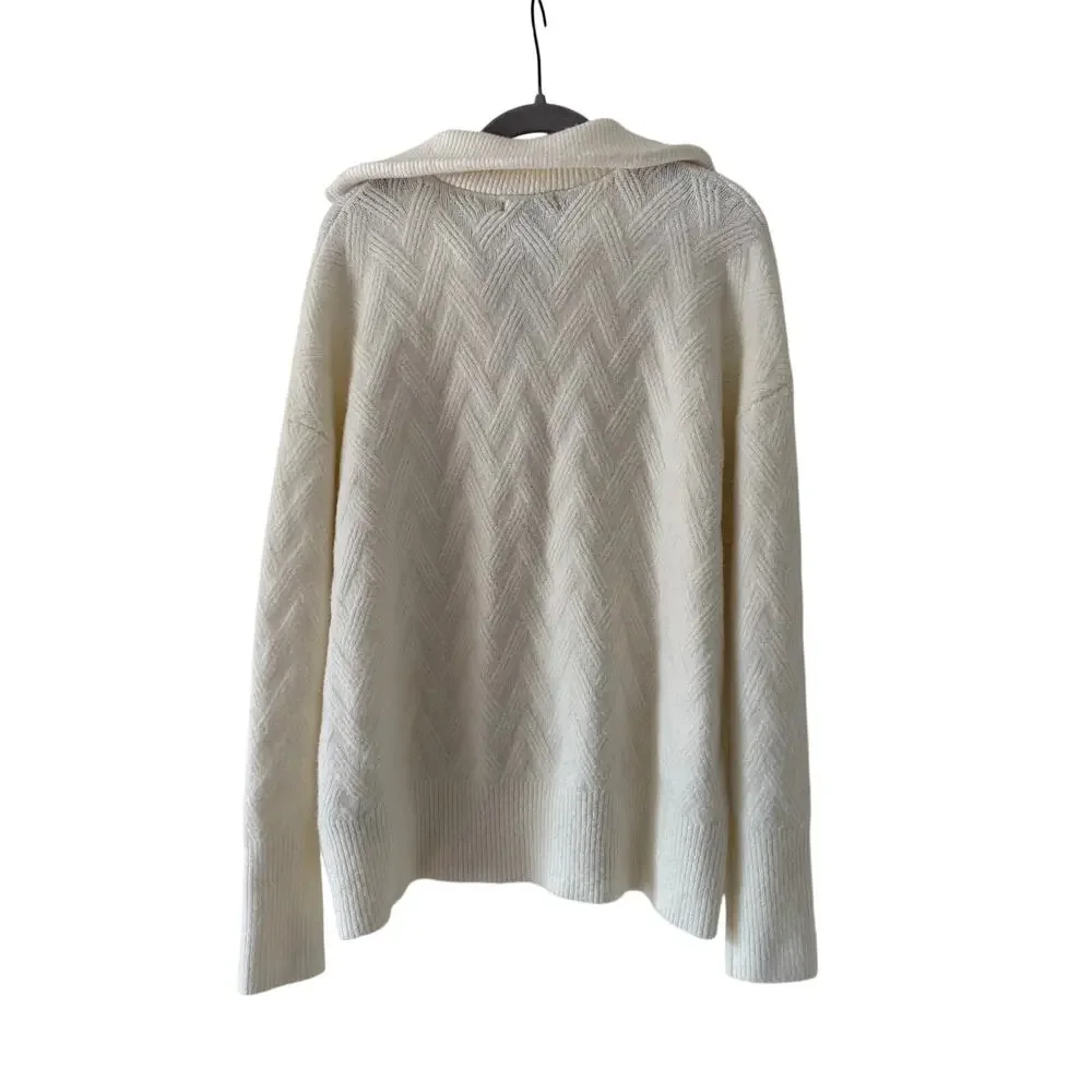 Cynthia Rowley Active White Cable Knit Half Zip Sweater L - Picture 9 of 9